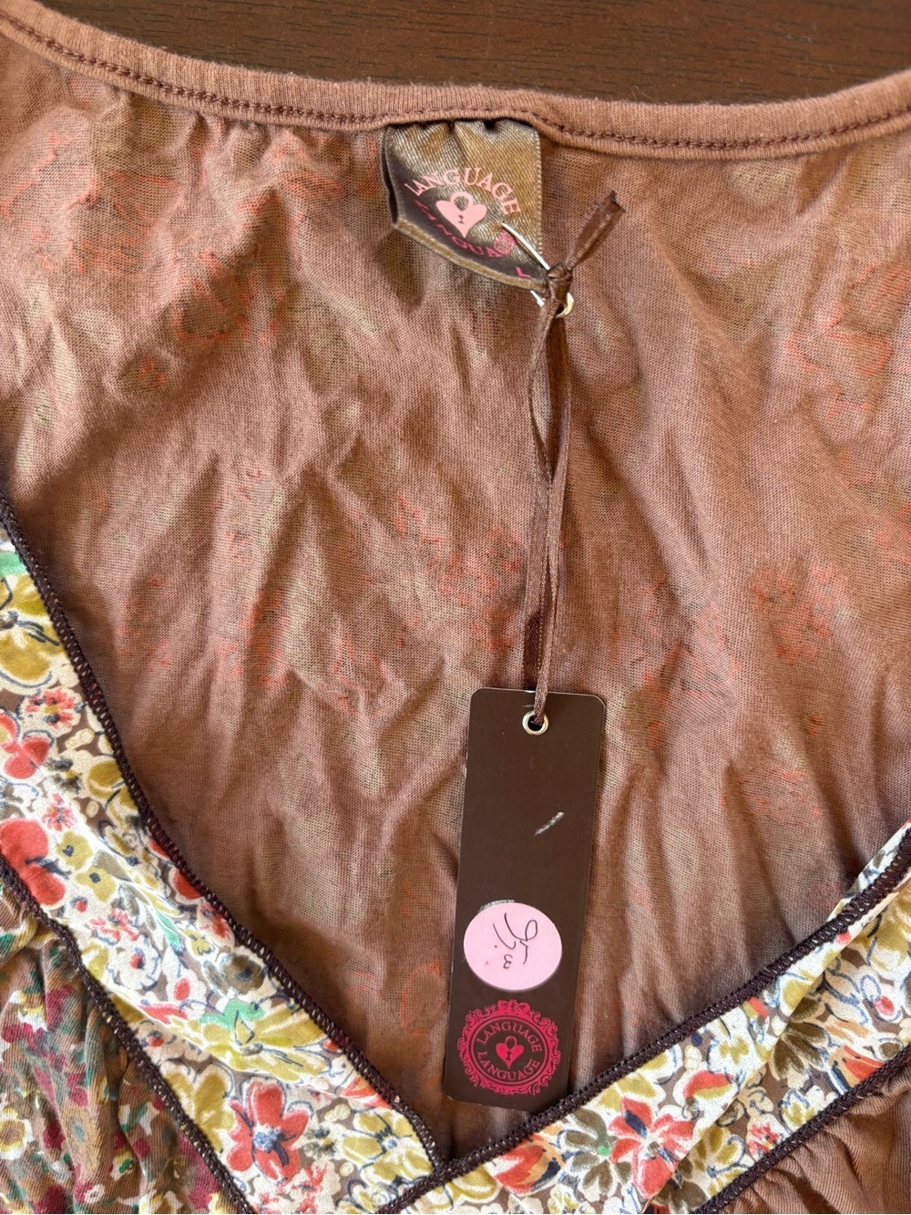 Language Brown Floral-Trim Sleeveless Tank - Picture 3 of 4